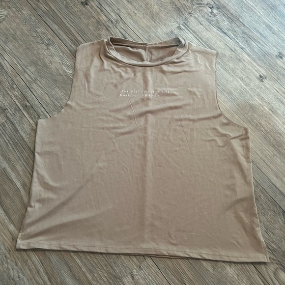 Lovers of hYOUmanity Tank Tan Motivational Workout Sleeveless Scoop Neck Size L - Picture 1 of 8
